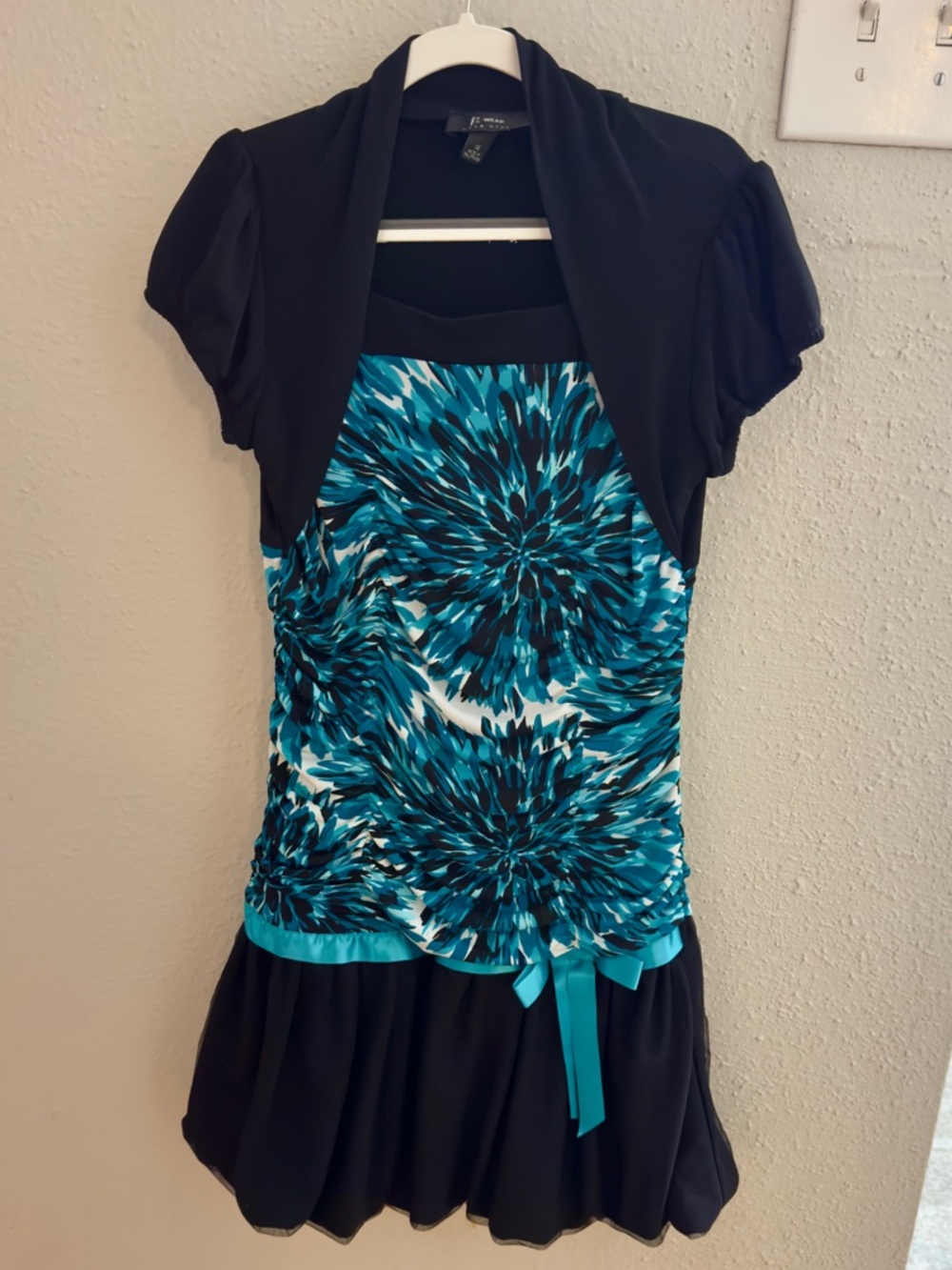 VTG Y2K B-Wear Byer Girl Blue Ruched Party Dress Shrug Size 14